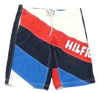 Bílo-červeno-modré plážové kraťasy s nápisem Tommy Hilfiger