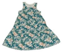 Bielo-zelené bavlnené šaty s listami a kvetmi Name it