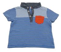 Modro-bílé pruhované polo tričko s kapsou Miniclub