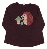 Vínové triko s ježkem a houbou Topolino