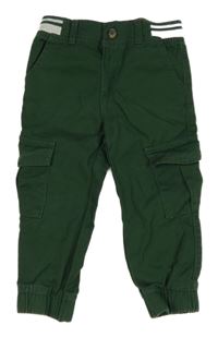 Tmavozelené plátenné cargo cuff nohavice s úpletovým pasom So Cute