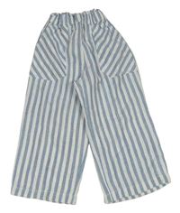 Modro-bílé pruhované lněné culottes kalhoty Primark