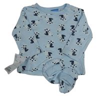 2 set - Svetlomodré tričko s pejsky + bavlnené cápačky