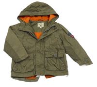 Khaki plátenná jarná bunda s nášivkami a kapucňou Rocha John Rocha