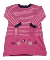 Ružové pruhované perforované svetrové šaty s králikom zn. George