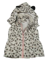 Bílo-šedá vzorovaná šusťáková zateplená vesta s medvědy a kapucí H&M