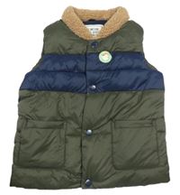 Kaki-tmavomodrá šušťáková zateplená vesta s vreckami Matalan