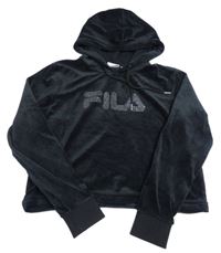 Čierna zamatová crop mikina s logom a kapucňou Fila