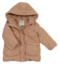 Starorůžová šusťáková zimní bunda s kapsami a kapucí 