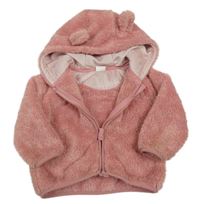 Růžová chlupatá propínací mikina s kapucí Next