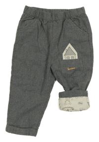 Šedé melírované podšité teplákové kalhoty s nášivkami 