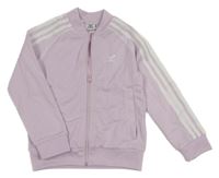 Lila sportovní funkční propínací mikina s pruhy a logem Adidas