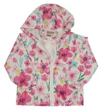 Nové - růžovo-bílá šusťáková květovaná jarní bunda s kapucí 
