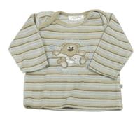 Kaki-modré pruhované zamatové tričko s medvěďom Ergee