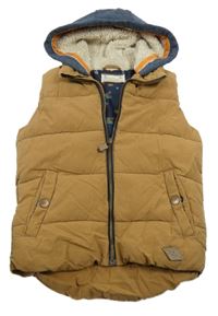 Hnědá šusťáková zateplená vesta s kapucí Next