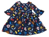 Tmavomodro-farebné kvetované rebrované šaty St. Bernard