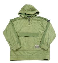 Zelená rebrovaná zamatová mikina s vreckom a kapucňou