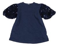 Tmavomodré tričko se sametovými flitrovými rukávy 