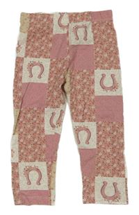 Ružovo-béžové vzorované crop legíny s kotvami