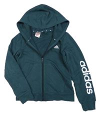 Tmavozelená propínací mikina s logem a kapucí Adidas