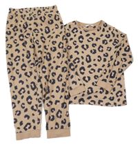 Hnědo-černé leopardí fleecové pyžamo M&S