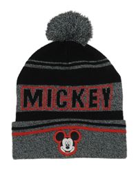 Černo-šedá pletená čepice s Mickeym a bambulí 