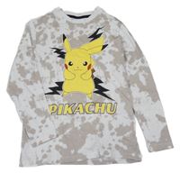 Bílo-béžové batikované triko s Pikachu 