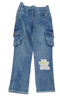 Modré cargo skinny rifle s nápisem 