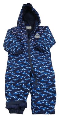 Tmavomodrá šušťáková zimná kombinéza s horami a kapucňou Lupilu