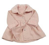 Růžový flaušový podšitý kabátek s kožešinovými prvky 