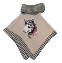 Sivo-ružové svetrové pončo s jednorožcom a rolákom