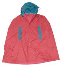 Ružovo-zelené šušťákové pončo s kapucňou