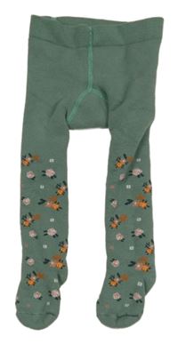 Zelené květované zateplené punčocháče Ergee