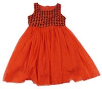 Červeno-čierne vzorované šaty s tylovou sukní