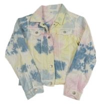 Bielo-modro-ružovo-žltá batikovaná rifľová crop bunda ZEEMAN