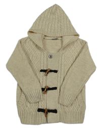 Béžový vzorovaný propínací svetr s kapucí 