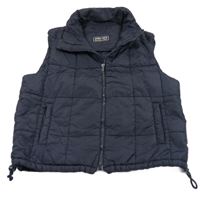 Tmavomodrá šušťáková zateplená vesta s kapucňou