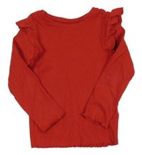 Červené rebrované tričko s volánikmi F&F