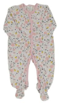 Bílo-růžovo-šedo-žlutý květovaný overal 