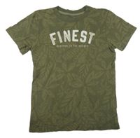 Khaki tričko s listy a nápisem H&M