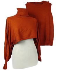 2set - Dámská cihlová svetrová vesta + crop oversized svetr s rolákem 