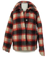 Dámská červeno-černo-béžová kostkovaná huňatá bunda Me Jane 