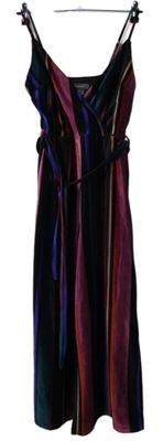 Dámský černo-barevný pruhovaný sametový kalhotový culottes overal Primark  