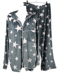 Dámske sivo-svetloružové hviezdičkované plyšové pyžama F&F