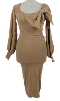 Dámské pudrové svetrové šaty s mašlí Shein 