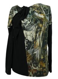 Dámske kaki-čierno-béžové vzorované tričko