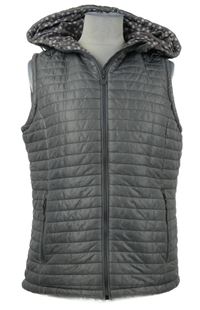 Dámská šedá šusťáková prošívaná zateplená vesta s kapucí 
