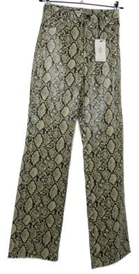 Dámské černo-béžové vzorované koženkové široké kalhot Stradivarius vel. 32 