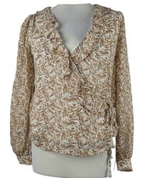 Dámská hnědo-bílá vzorovaná šifonová zavinovací halenka Next 