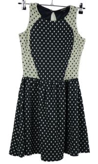 Dámske tmavomodro-smotanové bodkované pletené šaty River Island